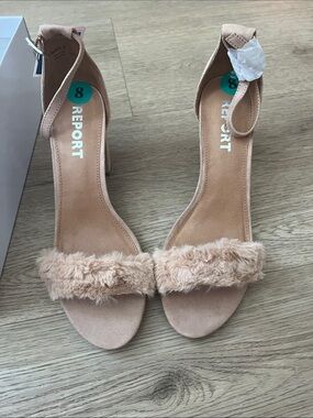 Report Faux Fur Block Heel Sandals